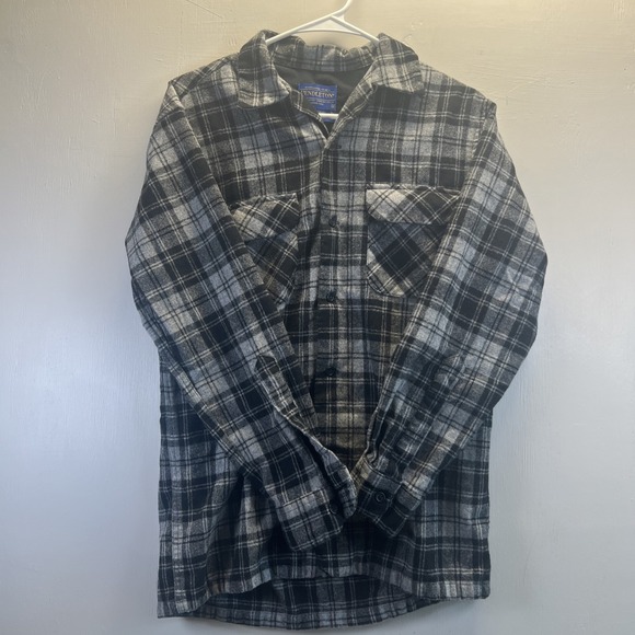 Pendleton Other - Pendleton Wool Board‎ Shirt Douglas Tartan Gray Black Plaid 100% Virgin Wool S